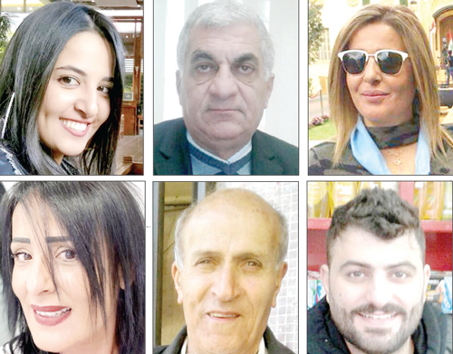 من الأعلى يميناً: أمينة المانع، دوميط الطنسي، غنى مهاجر، ابراهيم العبيد، خليل خليل ونجاح عقل